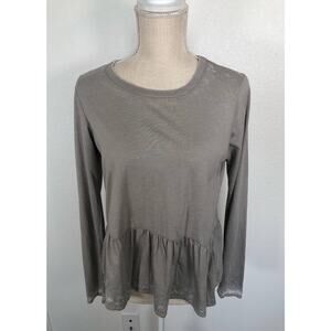 Chaser Vintage Collection Crew Neck Peplum Gray Long Sleeve Burnout Tee -M